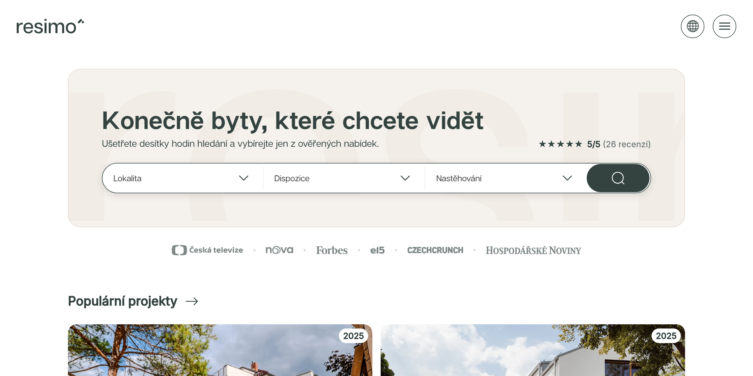 Resimo.cz — listing novostaveb